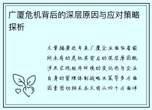 广厦危机背后的深层原因与应对策略探析